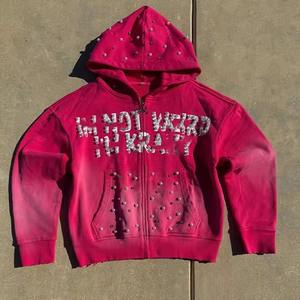 Ensemble de survêtement Jogger de haute qualité pour hommes, pantalon de survêtement évasé et ensemble de sweat-shirt en coton, sweat-shirt à fermeture éclair avec strass - Product Image 5