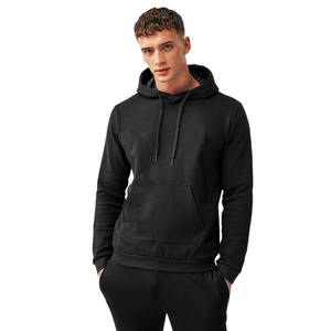 Sweat-shirt unisexe uni avec poches et cordon de serrage, sweat-shirt en polaire épais décontracté pour hommes et femmes, vêtements d'hiver en noir - Product Image 1