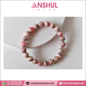 Attractive Pattern Pink Color Healing 7.5in Rhodochrosite Round Gemstone Hand <b>Beaded</b> <b>Bracelet</b> for Meditation at Best Price - Product Image 2