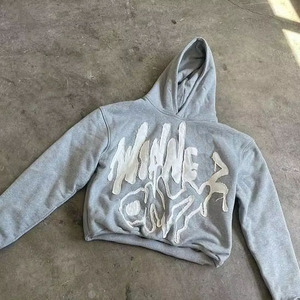 Sweat à capuche pour homme Vintage New High Quality 500 Gsm 100% Cotton Winter Oversized Distressed Embroidery Patch Work - Product Image 4