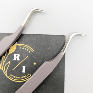 Pinzas de extensión de pestañas de acero inoxidable duraderas antiestáticas profesionales, Punta curva larga con logotipo personalizado de precisión ecológica - Product Image 6
