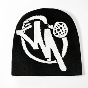 Gorro deportivo con estampado completo para hombre y mujer con logotipo personalizado al por mayor, gorro de calavera acrílico, gorro de invierno holgado de Jacquard con puños - Product Image 5