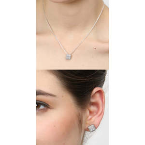 NOVAMART Fine 925 Sterling <b>Silver</b> Rhodium Plated Fine Jewelry <b>Set</b> Princess Pendant Earring <b>Necklace</b> with Chain Gift for Women Gi - Product Image 3