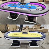 LED ışıkları ile 10 oyuncu Casino Poker masası özel Texas Hold'm eğlence kumar ahşap masa 96 inç