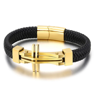 สร้อยข้อมือหนังวัวสไตล์วินเทจสำหรับผู้ชายกำไลข้อมือโซ่เหล็กไทเทเนียมสร้อยข้อมือแฟชั่นแบบใหม่ - Product Image 2