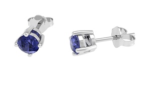 Orecchini a perno classici in argento sterling 925 con tanzanite naturale da 4 mm taglio rotondo e montatura a griffe, gioielli raffinati - Product Image 4