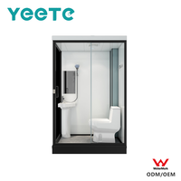 Unité de salle de bain modulaire intégrée YEETE avec toilette, lavabo et douche 1400 x 900 mm, porte coulissante en verre à cadre noir, OEM ODM