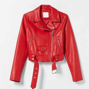 Chaqueta Bomber de Cuero Genuino para Mujer, Cuello Alto, Cierre de Cremallera, Color Sólido, Corte Regular, Ropa de Abrigo para Otoño - Product Image 1