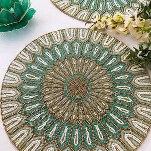 Manteles individuales hechos a mano con cuentas duraderas de satén Floral bohemio moderno, hogar de lujo, boda, fiesta, Decoración de mesa, tarifa al por mayor - Product Image 3