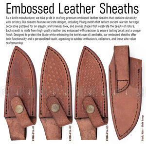 Cuchillos de caza forjados de acero D2 personalizables, con mango de hueso de camello, Funda de cuero en relieve, cuchillos saludables hechos a mano - Product Image 2