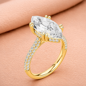 Bague de fiançailles et d'anniversaire en or massif 14 carats plaqué rhodium avec diamant de laboratoire ovale taille E VVS2 certifié IGI, halo caché double - Product Image 3