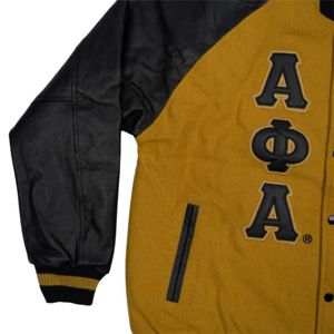 Veste Letterman pour hommes, corps en laine cachemire doré et manches en cuir véritable noir, vêtements grecs, vêtements d'extérieur universitaire fraternité - Product Image 6