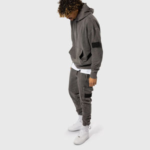 Qualité supérieure 100% coton lavé à l'acide hommes ensembles 500GSM épais polaire Jogging costumes vêtements actifs Vintage soleil délavé survêtement - Product Image 1