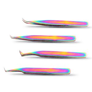 Pinzas para Pestañas Profesionales de Punta de Fibra, Color Arcoíris, 90 Grados, Marca Privada, Acero Inoxidable Japonés, Herramienta de Belleza - Product Image 4