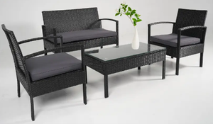 Ensemble table à manger d'extérieur 4 places de luxe durable chaise de patio en rotin avec revêtement PA imperméable en matériau PE pour salle de sport - Product Image 5