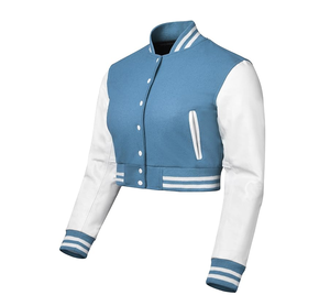 Chaqueta universitaria recortada de calidad superior para mujer Mangas de cuero Cuerpo de lana Manga larga Béisbol Letterman Chaqueta OEM Algodón - Product Image 2