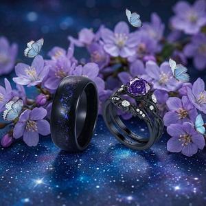 Juego de anillos de platino con corte ovalado Art Deco Starry Night de Jeulia para parejas - Product Image 3