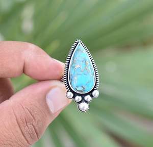 Blue Copper <b>Turquoise</b> <b>Ring</b> 925 Sterling Silver <b>Ring</b> Birthday Gift Gift For Women & Girl Anniversary Gift - Product Image 2
