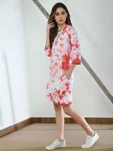 Vestido Midi de verano de rayón 100% para mujer, suelto, Floral, teñido anudado con cintura Natural, respetuoso con el medio ambiente, tejido lavable, bolsillo, estilo informal - Product Image 6