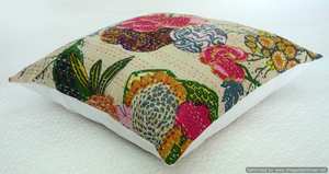 Indian Bohemian Kantha <b>Cushion</b> Cover Handmade Kantha Work Throw Pillow Hand Block <b>Printed</b> <b>Cushions</b> Covers 16X16 inches - Product Image 6