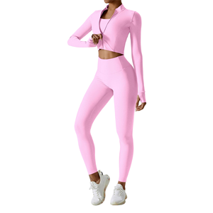 Conjunto de Yoga para Mujer de Alta Calidad, Color Sólido, Secado Rápido, Top Corto sin Costuras y Leggings, Conjuntos de Yoga para Gimnasio, Fitness - Product Image 6