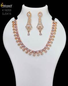 ชุดสร้อยคอเจ้าสาวชุบโรสโกลด์สำหรับงานแต่งงานและงานเลี้ยงทำจากเพทายผลิตในอินเดีย - Product Image 1