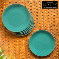 Ensemble de 6 assiettes à dîner de 10 pouces en céramique émaillée à la main 'Turquoise terreux', compatibles micro-ondes, durables, personnalisables pour les hôtels