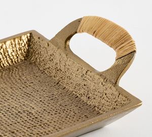 Luxury <b>Gold</b> Rectangular Metal Serving <b>Tray</b> with Handles and Textured Finish for Home Decor Hotel Restaurant <b>Coffee</b> <b>Table</b> Kitchen - Product Image 4