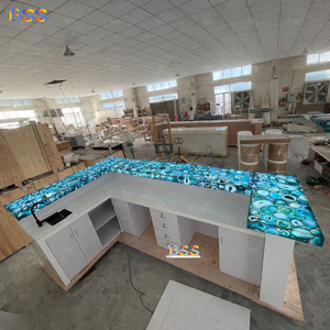 ออกแบบเคาน์เตอร์บาร์ทันสมัย รูปทรงตัวยู ทำจากหินออนิกซ์โปร่งแสง สำหรับร้านอาหาร บ้านริมสระน้ำ เคาน์เตอร์บาร์ทำจากหินอาเกต - Product Image 5