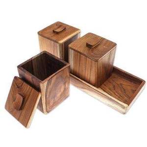 Rosewood <b>Wooden</b> Lid Canister <b>Set</b> with Personalization Option Essential <b>Kitchen</b> Storage Dinnerware Cover Free for Home Garden Use - Product Image 3