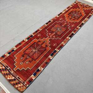 3x12.2 ft Turkish Vintage Rug, <b>Runner</b> Rug, <b>Red</b> Herki Ombr Rug - Product Image 2