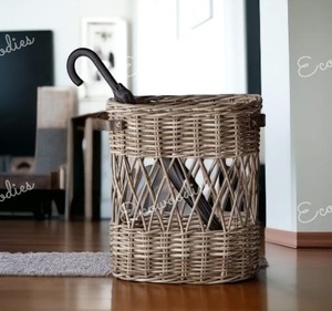 Eco-Friendly Handwoven Bamboo Umbrella Stand Wicker Rattan <b>Basket</b> Weave Design for Wardrobe <b>Storage</b> Home Decoration - Product Image 2
