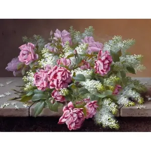 Mural de azulejo de acento de cerámica 8x6, rosas rosadas y lilas, diseño de flores para salpicaduras de pared de cocina - Product Image 1