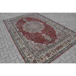 Alfombra turca extragrande de 7.3x11.6 pies, alfombra vintage, alfombra de lana con motivos de plantas y árboles en rojo y azul - Product Image 1