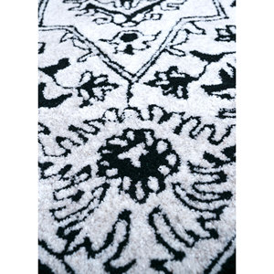 Tapis Imara en laine et viscose tufté à la main, gris et noir, motif médaillon rectangulaire rayé, pour usage domestique - Tra-13338, techniques 3D pour couloir - Product Image 3