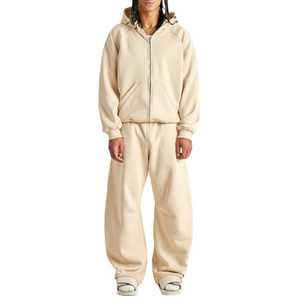 Haute qualité 100% coton jambe droite Joggers hommes survêtement fabricant Boxy blanc Baggy Zip up hommes survêtements à capuche ensemble - Product Image 4