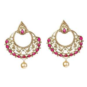 Pendientes Chandbali chapados en oro con gota de perla Kriaa Kundan, aro fino 1307415C - Product Image 1