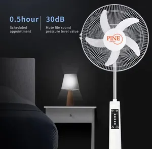 Brushless Motor 16 inches Solar Rechargeable electric Stand Fan Ac Dc Rechargeable solar fan with solar panel with lights