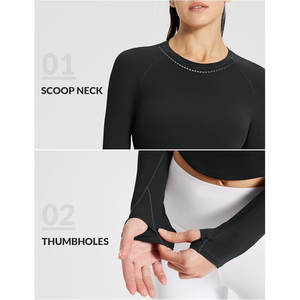 Top de yoga sólido ajustado de manga larga para mujer, ropa deportiva de secado rápido para entrenamientos en clima frío y ropa de gimnasio - Product Image 4