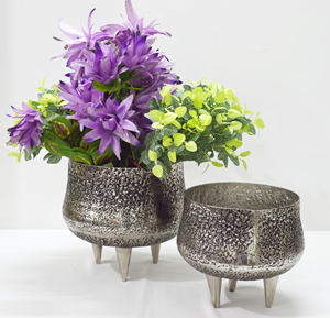 Metal en relieve textura antigua forma de cuenco negro Color antiguo niquelado florero estilo único elegante florero de boda - Product Image 2