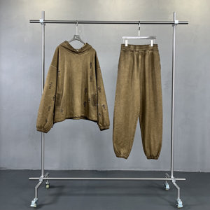 450 Gsm poids lourd sweats à capuche unis français éponge Vintage sweat à capuche lavé broderie personnalisée lavage à l'acide en détresse sweat à capuche court - Product Image 4