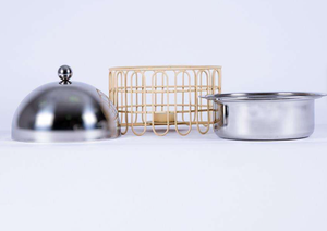 หม้ออุ่นอาหารสแตนเลสพร้อมขาตั้งลวดมีฝาปิดหม้อต้มอาหารดีไซน์ไม่เหมือนใคร - Product Image 4