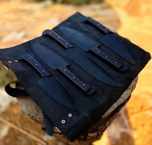 Juego de Cuchillos de Chef Hechos a Medida de Alta Calidad a Precios de Mayoreo, con Mangos de Madera, Juego de 5 Piezas con Funda de Cuero, Recubrimiento Negro - Product Image 6