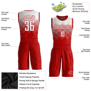 Ensemble de maillots de basket-ball en gros, combinaison blanc et rouge, avec design de sublimation personnalisé - Product Image 4