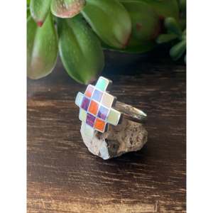 Southwest Handmade <b>Stainless</b> <b>Steel</b> <b>Ring</b> with Multi Stone Inlay Adjustable Size 7.5 Trendy Gift - Product Image 4