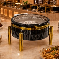 XINGPAI Autres fournitures hôtelières et de restauration – Plats de service en acier inoxydable 304, ensemble de chafing dish de luxe rond noir et or pour buffet