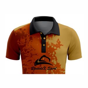 Golf de secado rápido para hombres para polos, uniforme de trabajo de punto de manga corta personalizado con estampado de empalme, diseño de dos botones - Product Image 3