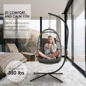 Fauteuil <span class=keywords><strong>suspendu</strong></span> moderne et abordable en rotin PE avec support métallique pour intérieur et extérieur, idéal pour balcon et jardin - Product Image 6