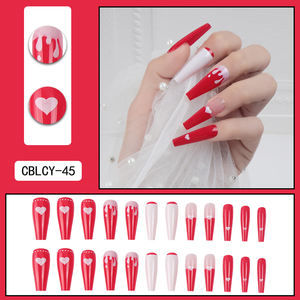 Doigt Ongles Appuyez Sur En Gros 24Pcs ABS <span class=keywords><strong>Faux</strong></span> Ongles Rouge Coeur Longue <span class=keywords><strong>Ballerine</strong></span> Avec Colle À Ongles - Product Image 4