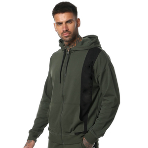 Ropa de calle con cremallera completa Sudadera con capucha verde oliva personalizado de gran tamaño ajuste táctico Panel lateral diseño al por mayor Athleisure hombres sudaderas con cremallera - Product Image 4